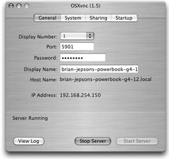 OSXvnc general setup screen