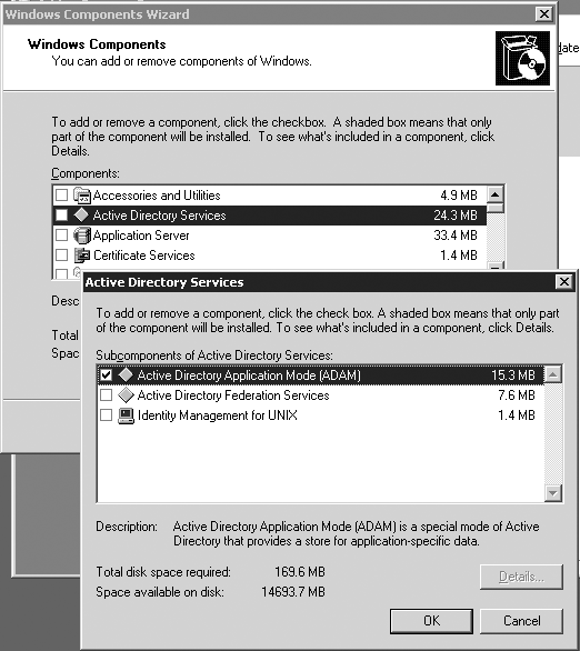 Active Directory Services Windows components