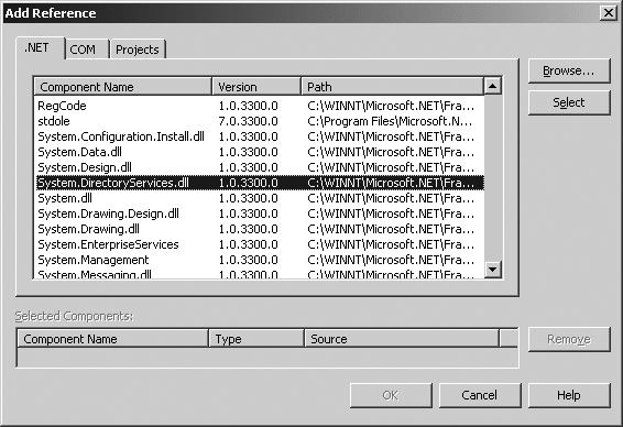 Adding a reference to System.DirectoryServices