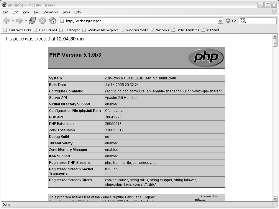 Testing PHP installation