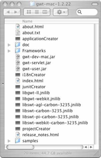 The GWT's command-line tools inside the unpacked toolkit