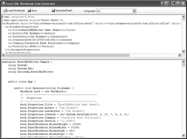 The Generator after loading an XML workbook