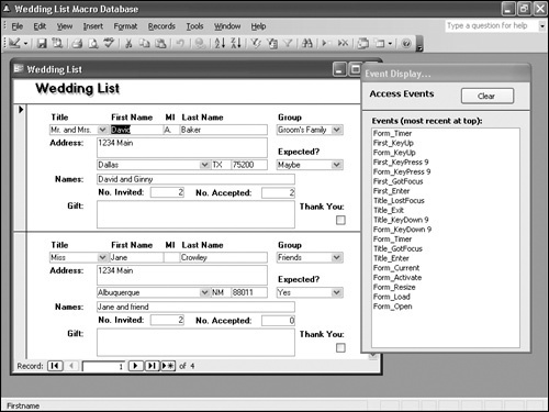 A form to study event sequence.