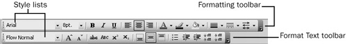 Both the Formatting and Format Text toolbars contain shortcuts for formatting text. The Formatting toolbar has the advantage of including the font formatting buttons, but the Format Text toolbar includes shortcuts for changing margins and creating bulleted lists.