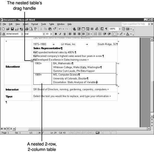 Secrets of the Office Masters: Nested Tables for Superior Layout - Special  Edition Using Microsoft® Office XP [Book]