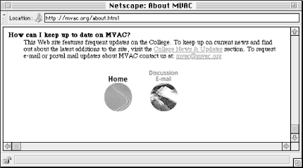 The MVAC Web site employs a very simple, icon-based global navigation system.