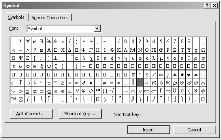 Inserting symbols