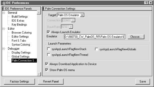 Selecting options for debugging using POSE