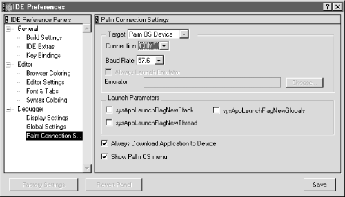 Specifying the device as the target in the Preferences dialog box