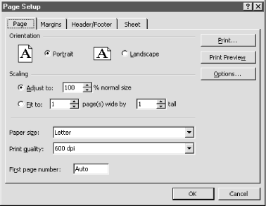 Page Setup dialog