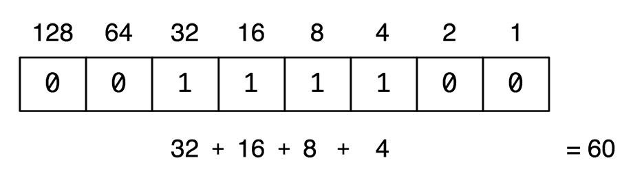 One byte representing the decimal number 60