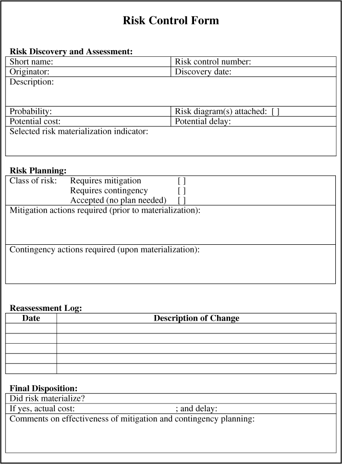 Appendix B. Risk Template - Waltzing with Bears: Managing Risk on ...