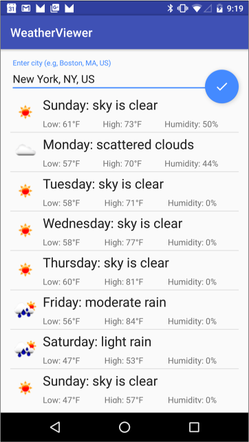 A screenshot of the weather Viewer application.