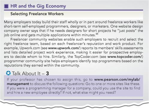 A snapshot shows the feature “HR and the Gig Economy.” In this case, it presents a sample scenario that is titled “Selecting Freelance Workers.”