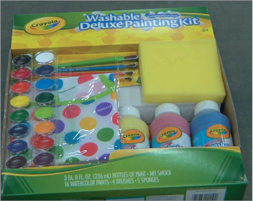 A photo shows a Crayola painting kit.