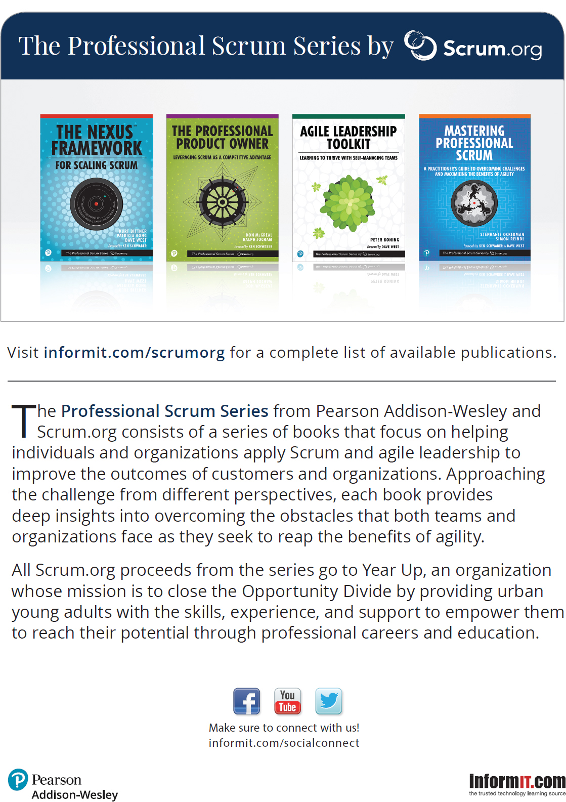 A page shows the other titles such as "The Nexus Framework," "The Professional Product Owner," "Agile Leadership Toolkit," and "Mastering Professional Scrum" from the Professional Scrum Series by scrum.org.