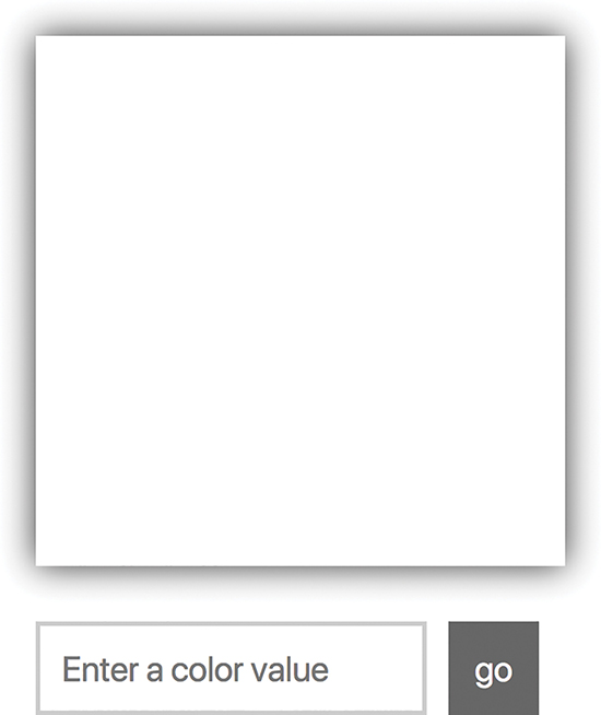 A figure shows a white square. A text box for entering a color value is present below the square along with a "go" button to its right.