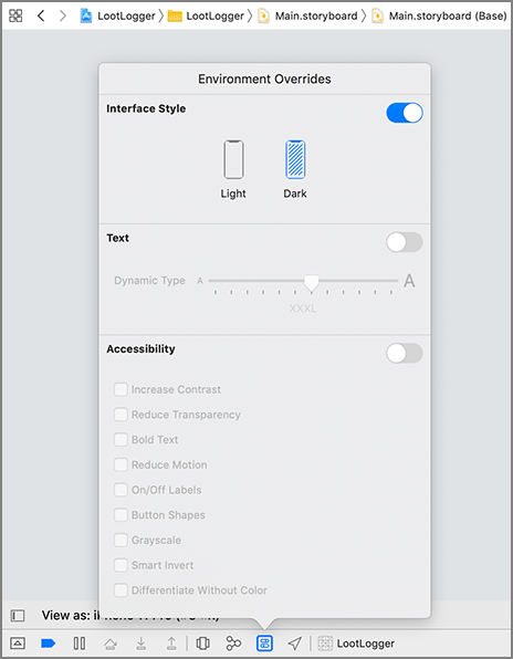 Choosing the Dark Mode environment override