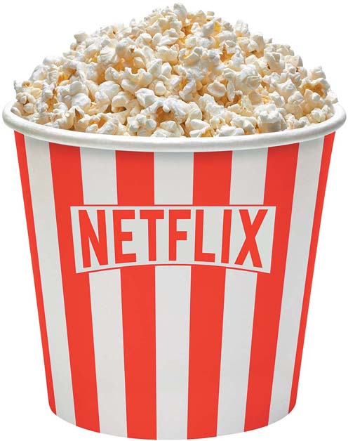 A bucket of popcorn labeled Netflix.