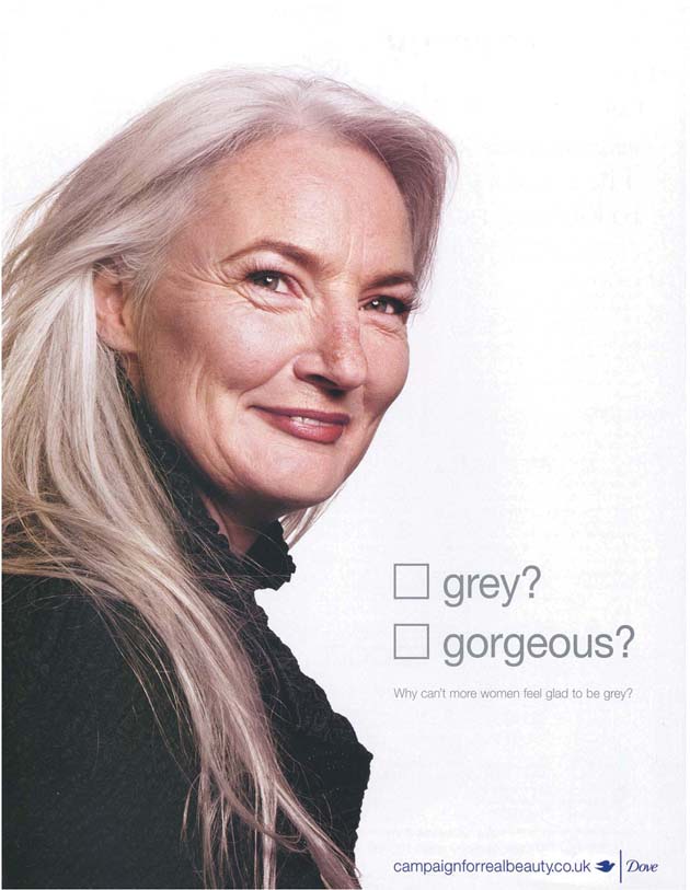 An older woman posing for a Dove advertisement.