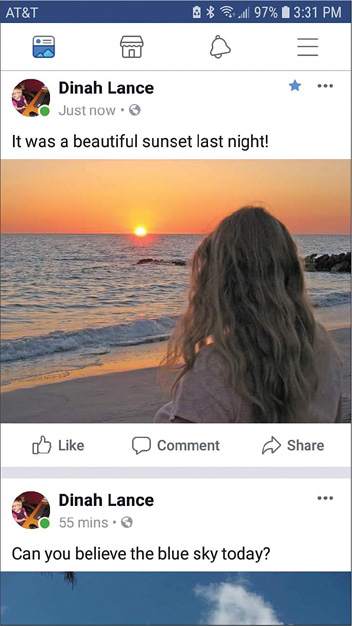 Screenshot of a Facebook status update with a photograph.