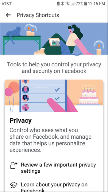 Screenshot of the privacy settings of Facebook.