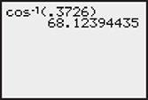 A calculator screen with input inverse of cosine of 0.3726, and output 68.12394435.