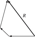 Four vectors. One goes horizontally left, another then goes up and left, and another then goes up and right. The resultant, R, goes up and left from the first to third vector.