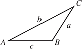 Triangle Ay B C where sides lower ay, lower b, and lower c are opposite vertices upper Ay, upper B, and upper C, respectively.