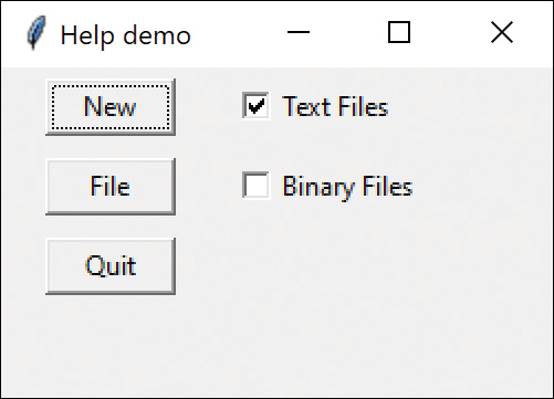 A screenshot shows a dialog box titled Help demo. 