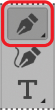 A snapshot labels the pen tool in the toolbar. A symbol of a nib is shown in the pen tool.