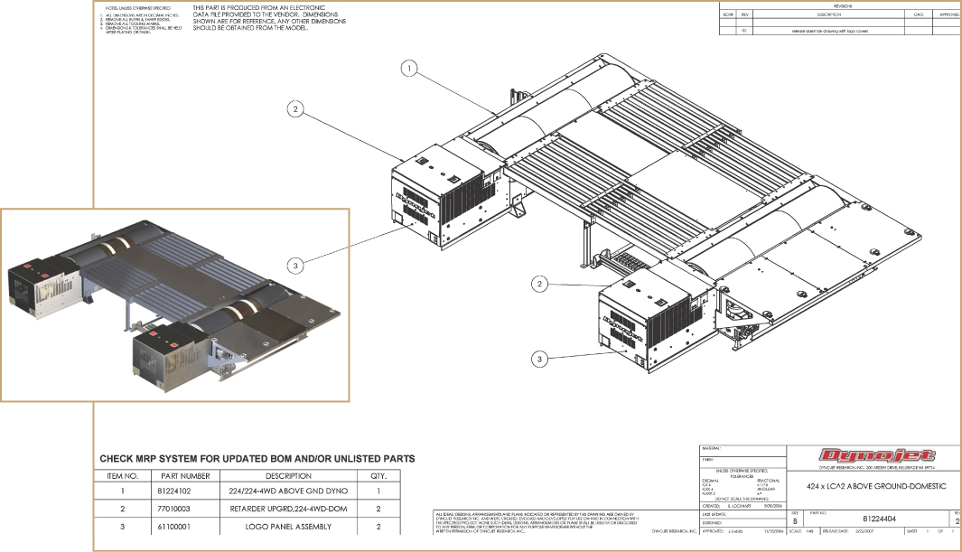 An illustration depicts the upper level assembly drawing for a four-wheel-drive dynamometer.