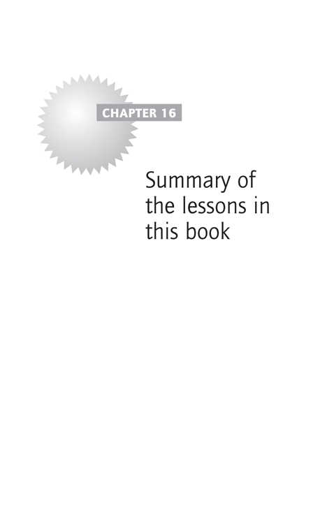 Chapter 16 - Summary of the lessons in this book