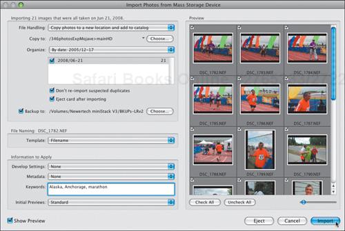 The settings in Lightroom’s import dialog box enable you to control what happens to photos during the import.