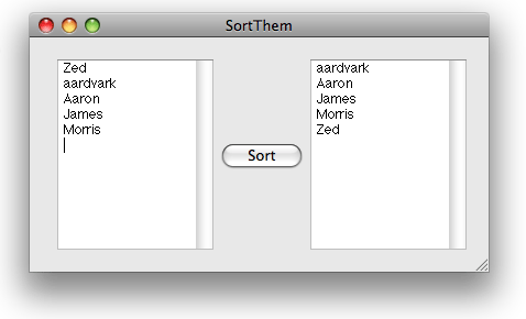 SortThem application running