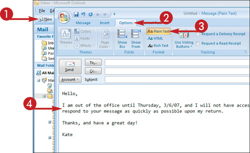 Set Up an Out-of-Office Reply - Teach Yourself VISUALLY™ Outlook® 2007  [Book]