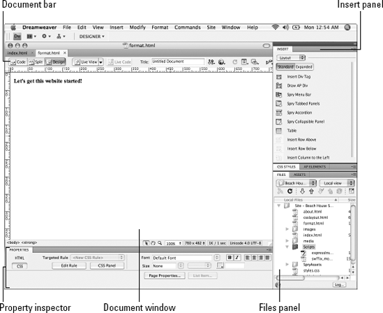 The Dreamweaver workspace.
