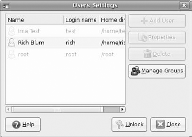 The Users Settings window.