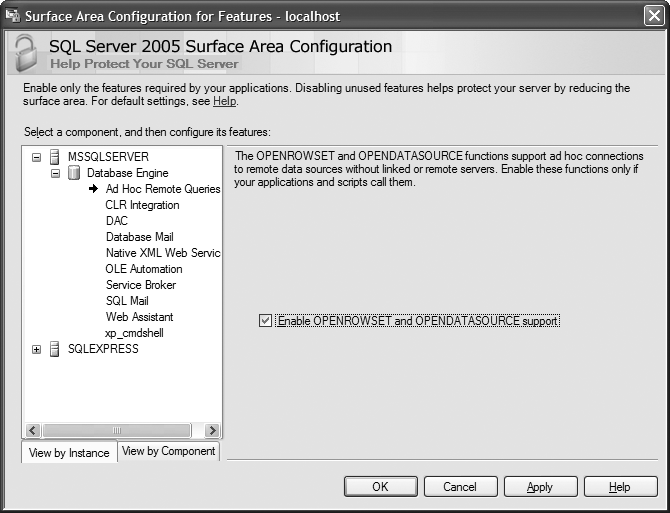 Surface Area Configuration for Features dialog