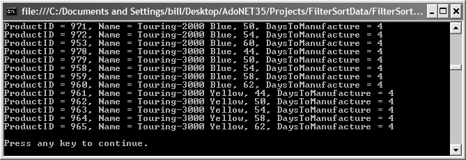 Output for FilterSortData solution