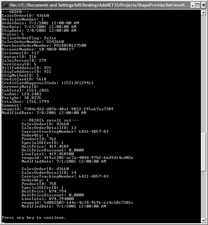 Output for ShapeProviderRetrieveHierarchicalData solution