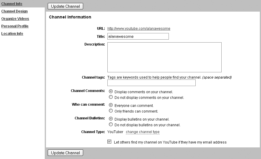 Inputting basic information about your channel is the first step after registering.