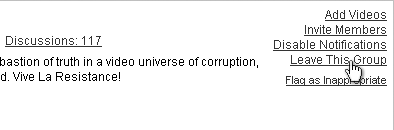 Most group interaction is done via the links in the upper-right corner of the group page.