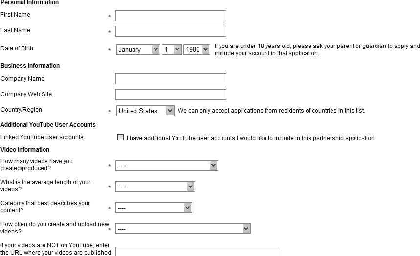 Online Partner Program application form.