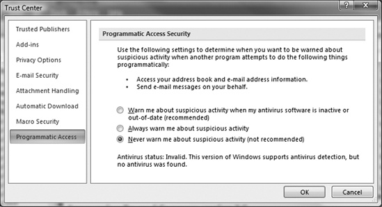 Programmatic Access Security in Outlook 2007