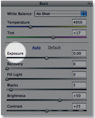 The Exposure slider in the Basic tab