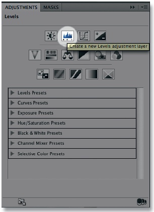 The Levels icon on the new Adjustment panel