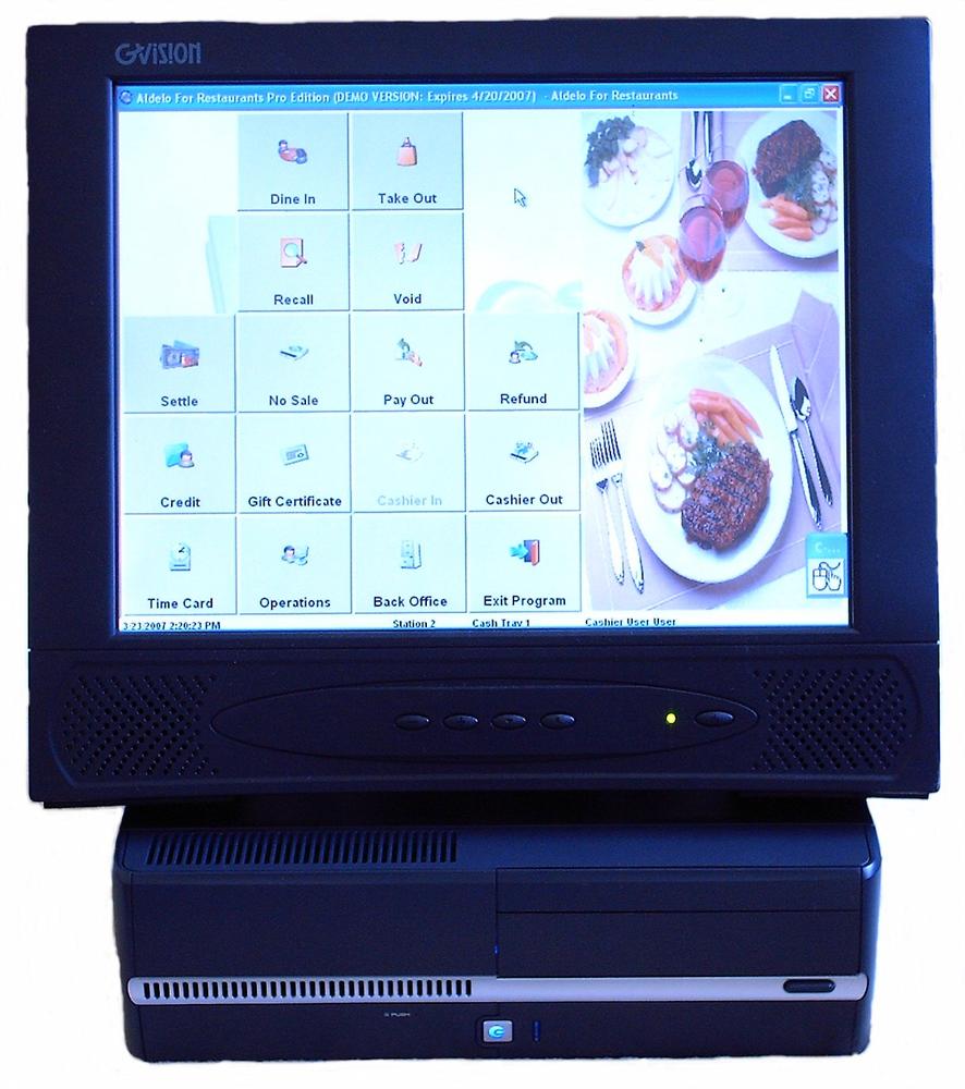 A POS touchscreen. According to the National Restaurant Association, touchscreen POS systems pay for themselves in savings to the establishment. Courtesy GVISION USA, Inc.