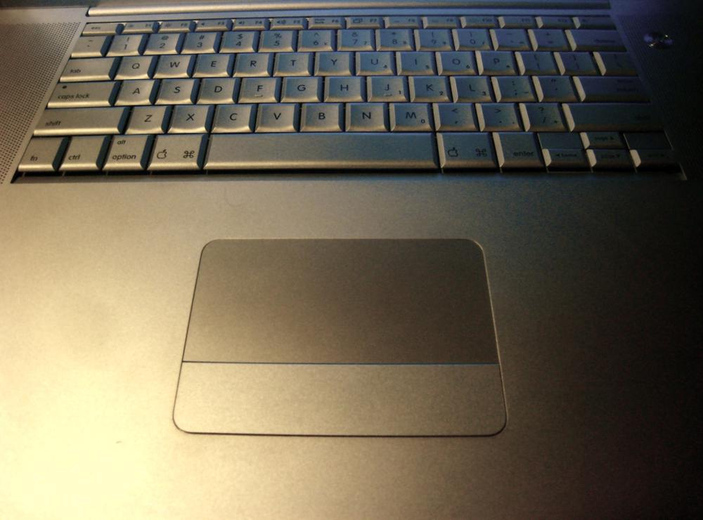 Apple's laptop trackpads, such as the one on this PowerBook, allow for two-finger scrolling. Courtesy Bill Selak.