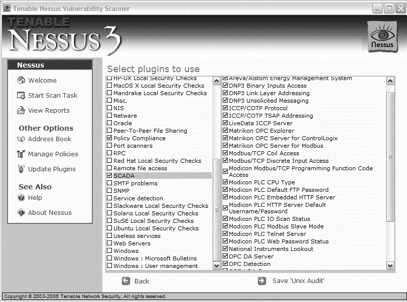 Nessus scan options for SCADA systems